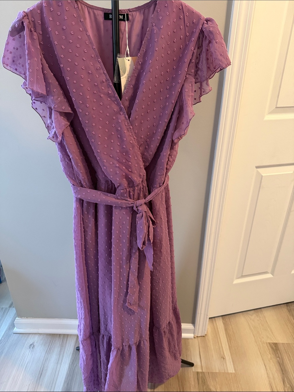 Textured Purple Maxi Wrap Dress with Tie Waist
